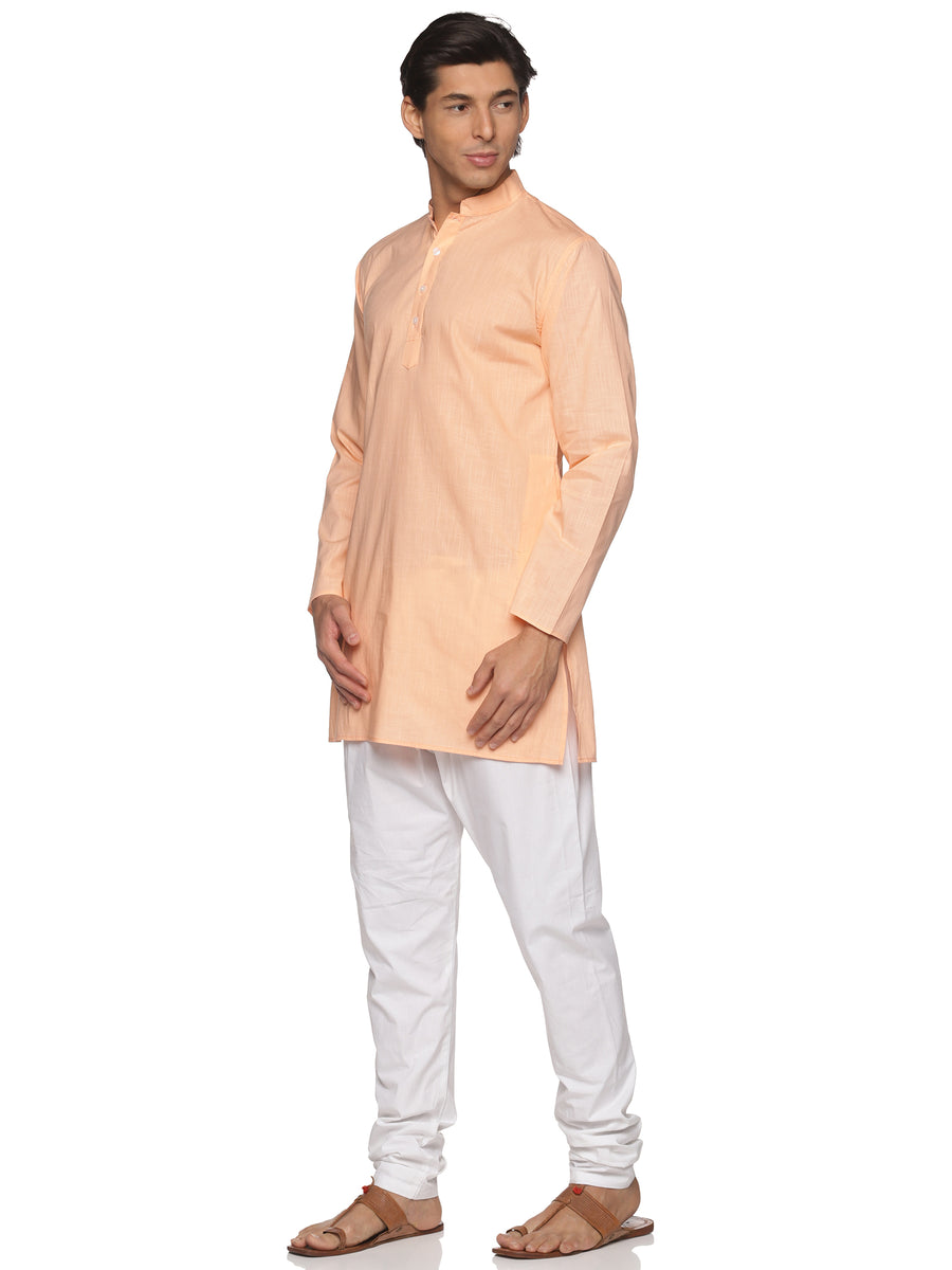 MENS SLUB COTTON BLUE LONG KURTA WITH PYJAMA