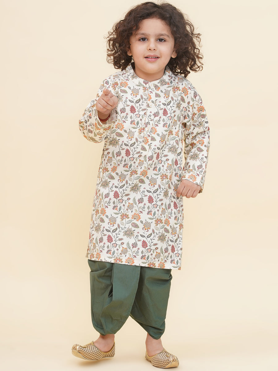 Boy's Floral Print Kurta DhotiPant Set