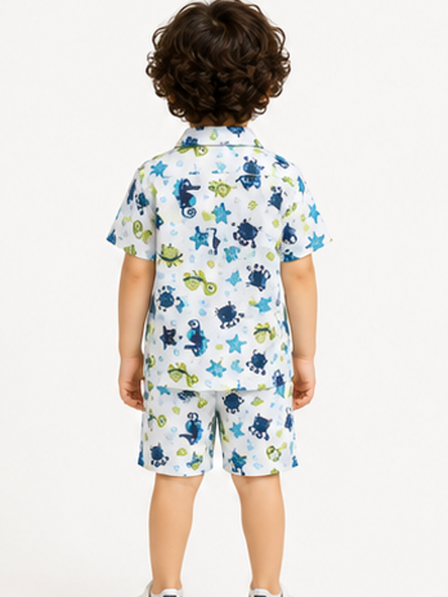 Boys White Printed Co-Ord Set