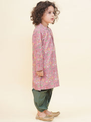 Boy's Floral Print Kurta DhotiPant Set