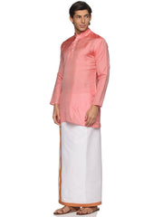 MENS ART SILK LONG KURTA WITH POCKET DHOTI