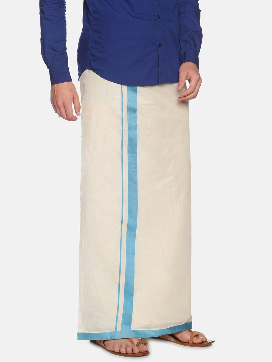 Mens Pure Cotton Double Dhoti Off White