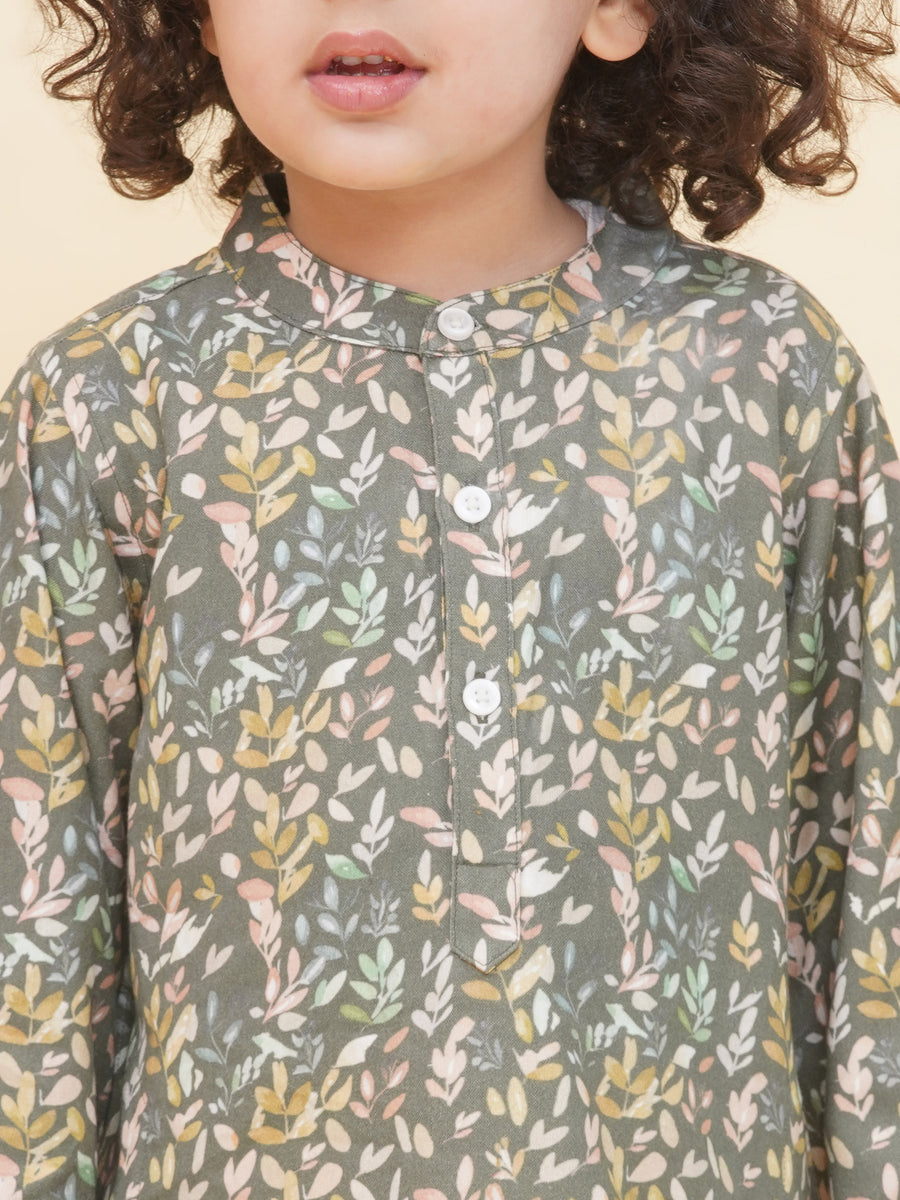 Boy's Floral Print Kurta DhotiPant Set