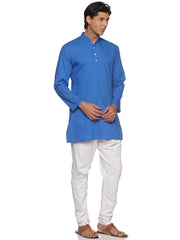 MENS SLUB COTTON BLUE LONG KURTA WITH PYJAMA