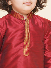 Sethukrishna Boys Slub Dupion Embroidered Kurta and Patiala Pant Set