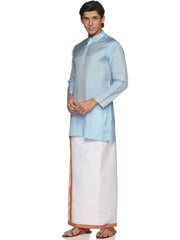MENS ART SILK LONG KURTA WITH POCKET DHOTI