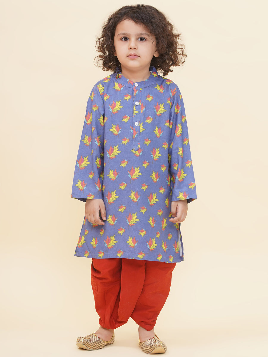 Boy's Floral Print Kurta DhotiPant Set