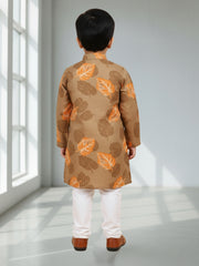 Boys Cotton Kurta with Digital Print | Mandarin Collar, Side Pockets, Button Closure | Ethnic Wear for Kids – Machine Washable