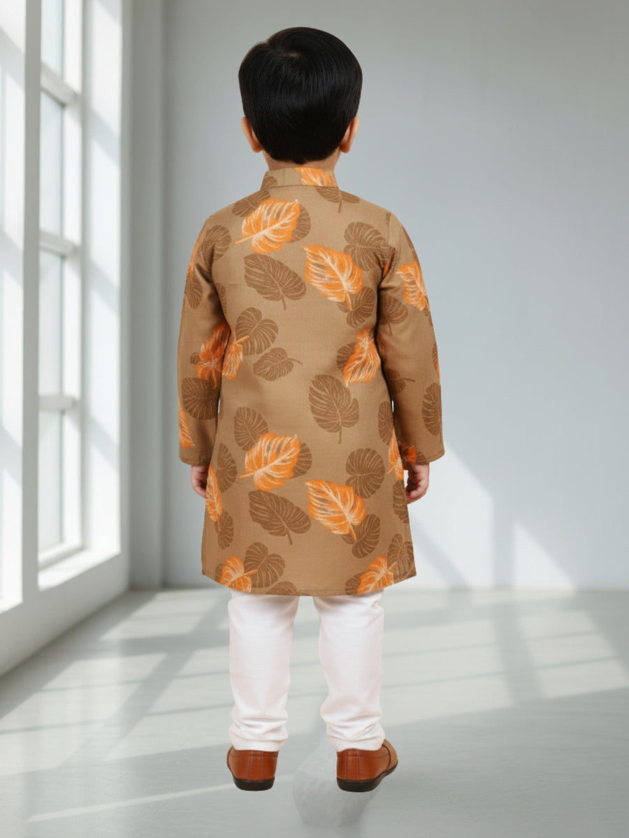 Boys Cotton Kurta with Digital Print | Mandarin Collar, Side Pockets, Button Closure | Ethnic Wear for Kids – Machine Washable