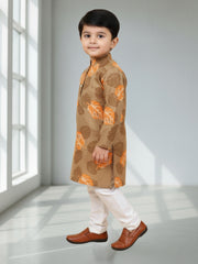 Boys Cotton Kurta with Digital Print | Mandarin Collar, Side Pockets, Button Closure | Ethnic Wear for Kids – Machine Washable
