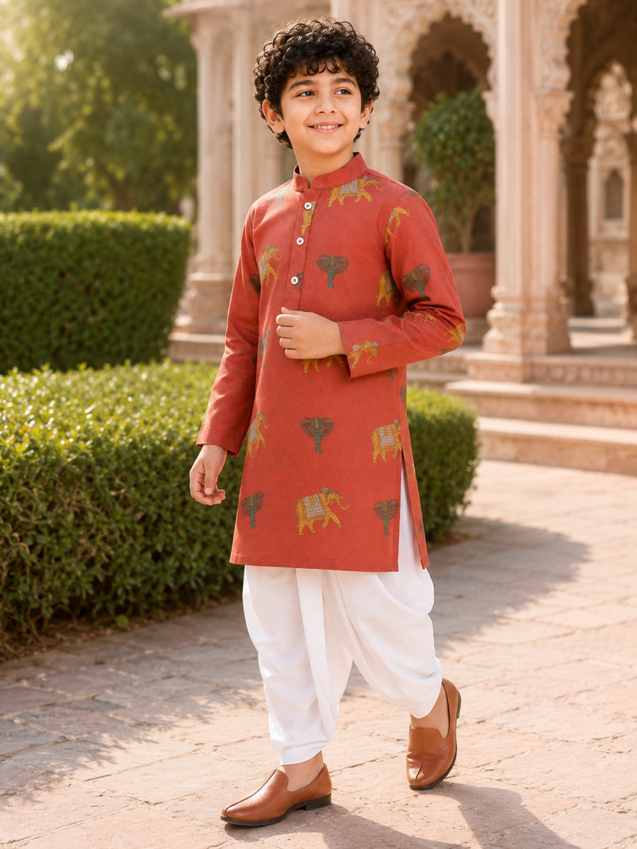 Boys Printed Kurta Dhoti Set