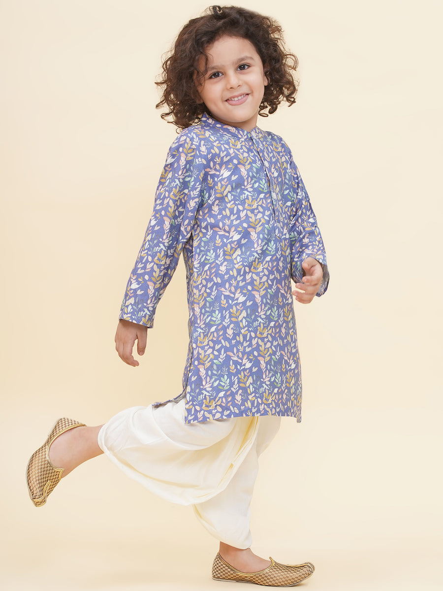 Boy's Floral Print Kurta DhotiPant Set