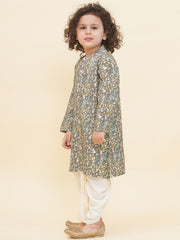 Boy's Floral Print Kurta DhotiPant Set