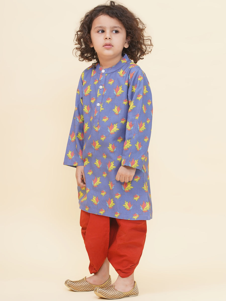 Boy's Floral Print Kurta DhotiPant Set