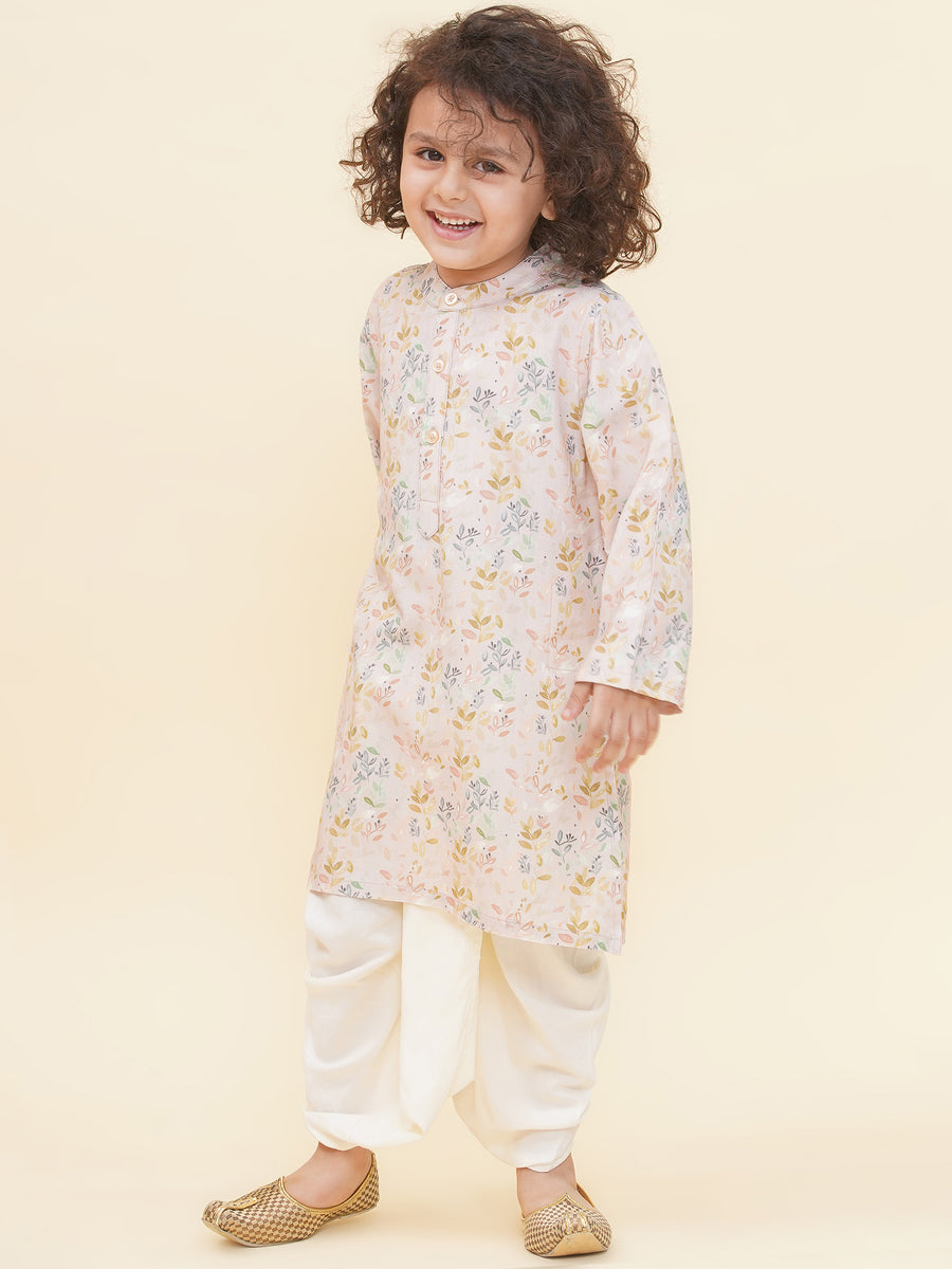 Boy's Floral Print Kurta DhotiPant Set