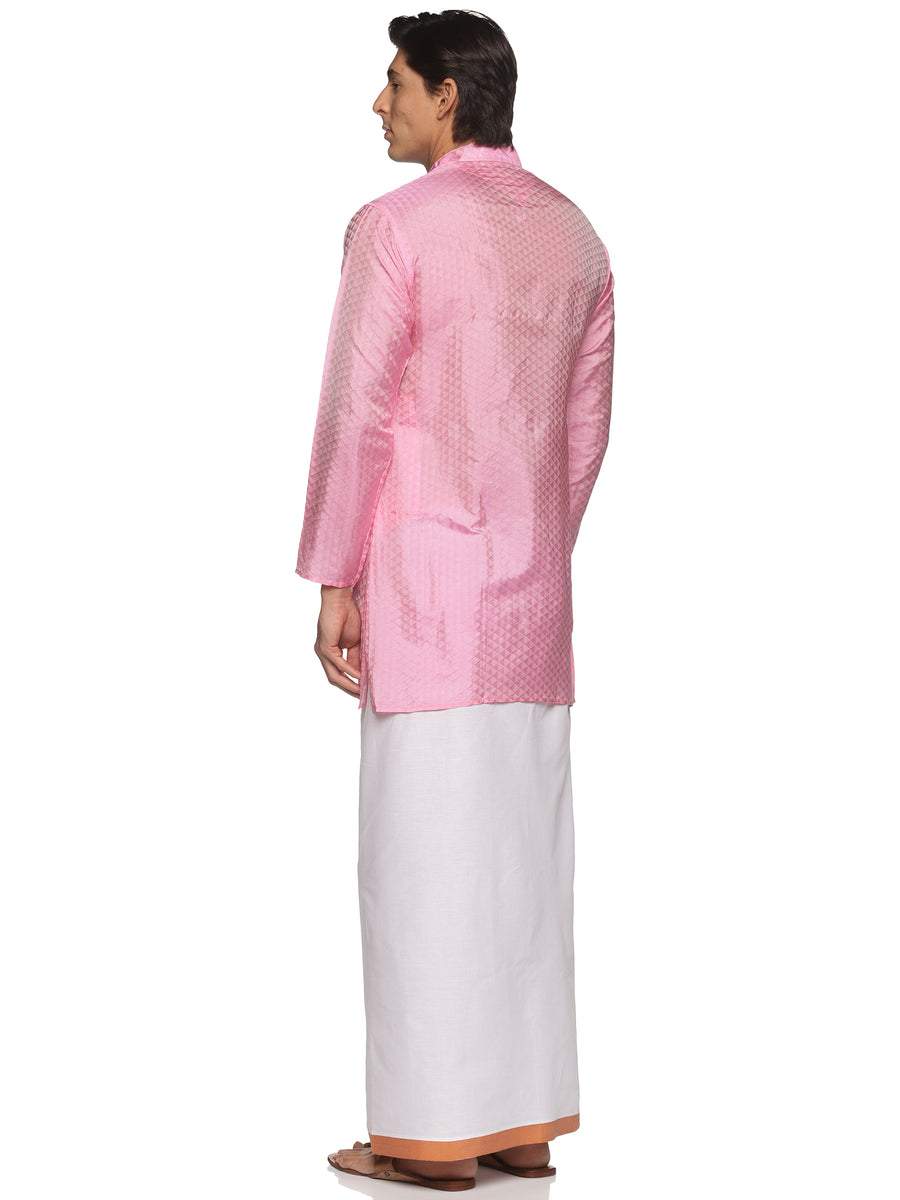 MENS ART SILK LONG KURTA WITH POCKET DHOTI
