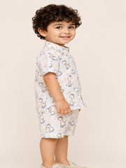 Boys White Printed Co-Ord Set
