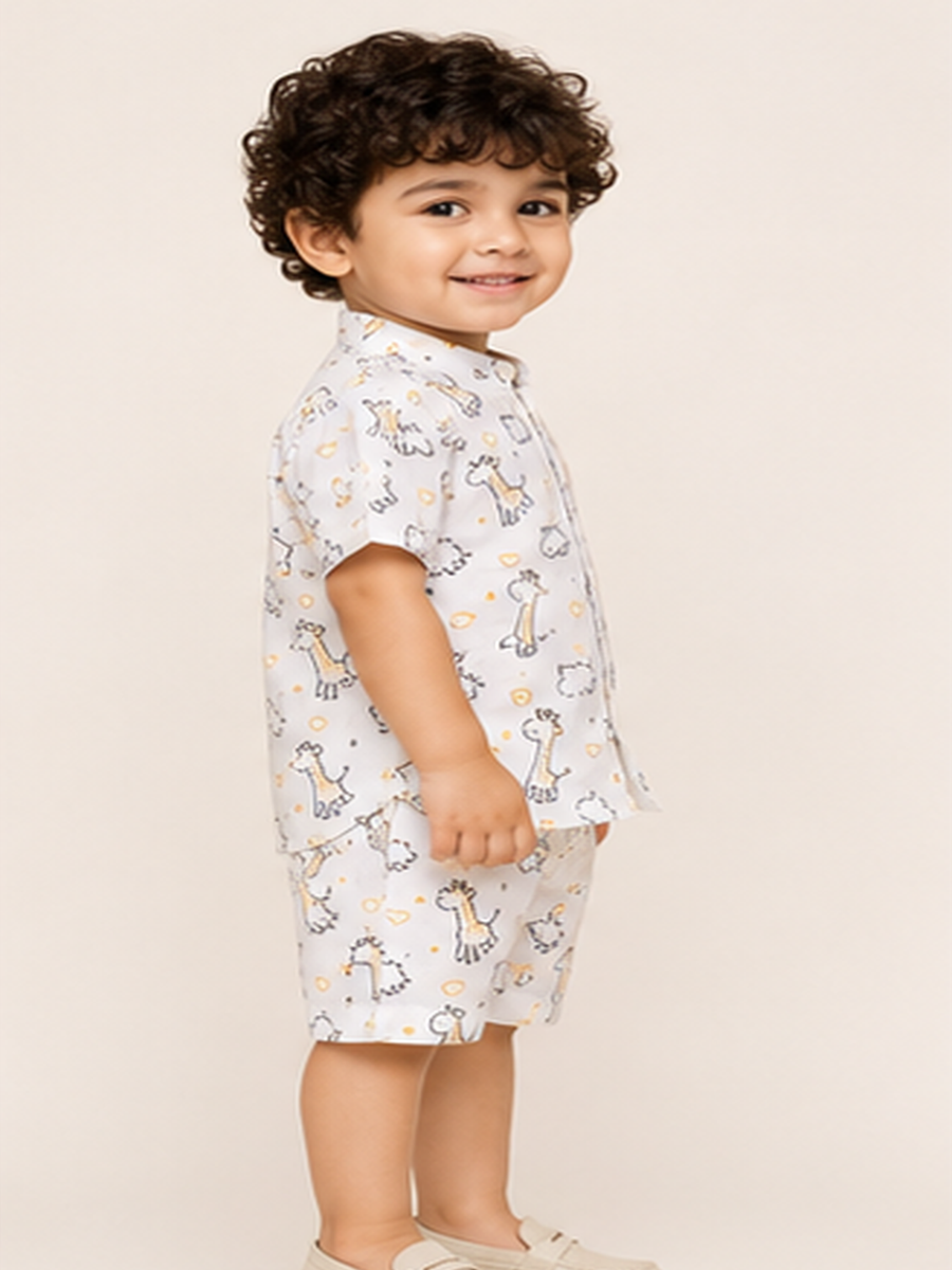 Boys White Printed Co-Ord Set