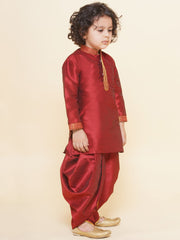 Sethukrishna Boys Slub Dupion Embroidered Kurta and Patiala Pant Set