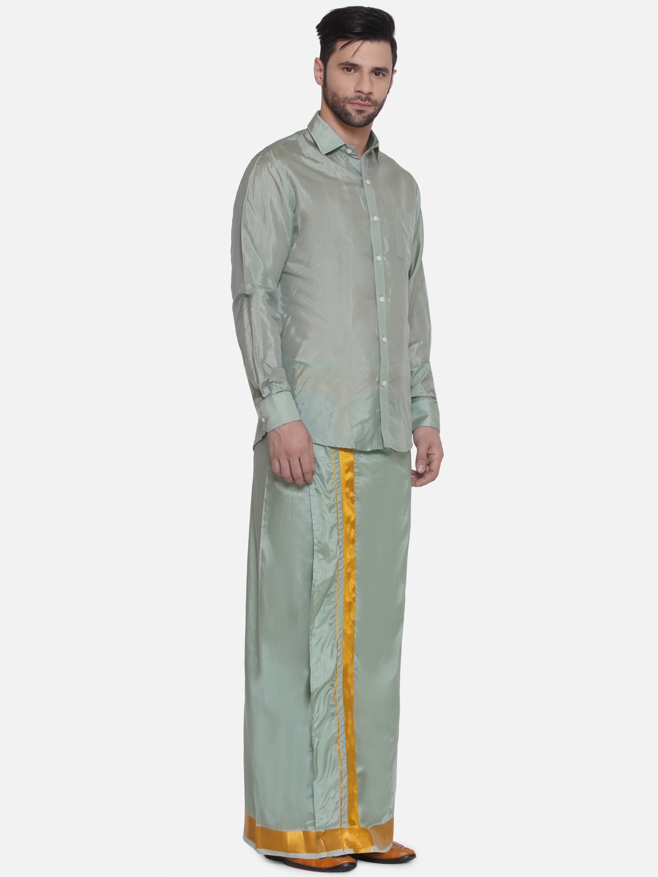 Sethukrishna Mens Solid Colour Shirt and Matching Readymade Dhoti