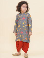 Boy's Floral Print Kurta DhotiPant Set