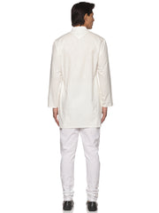 MENS SLUB COTTON CREAM LONG KURTA WITH PYJAMA