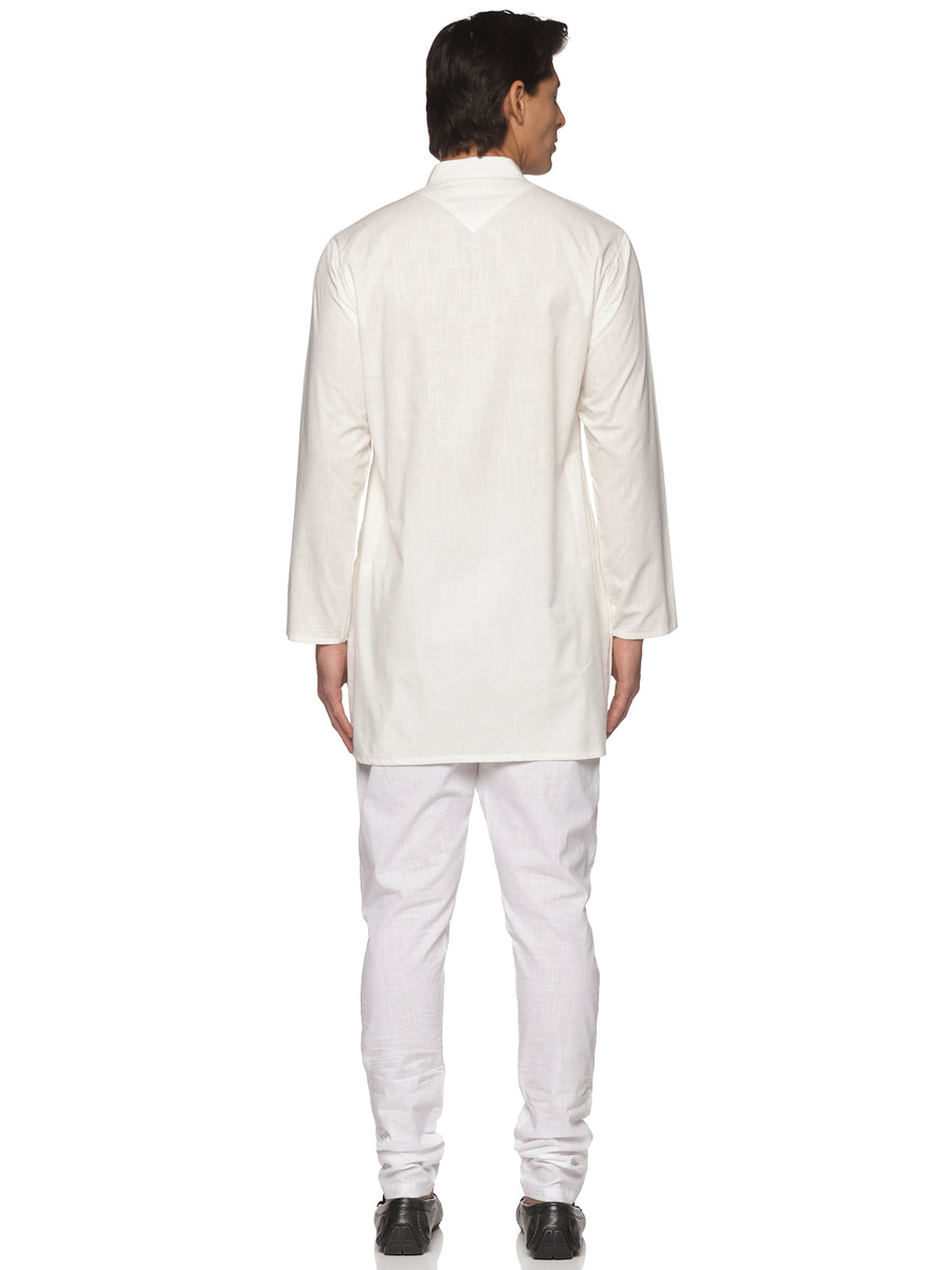 MENS SLUB COTTON CREAM LONG KURTA WITH PYJAMA