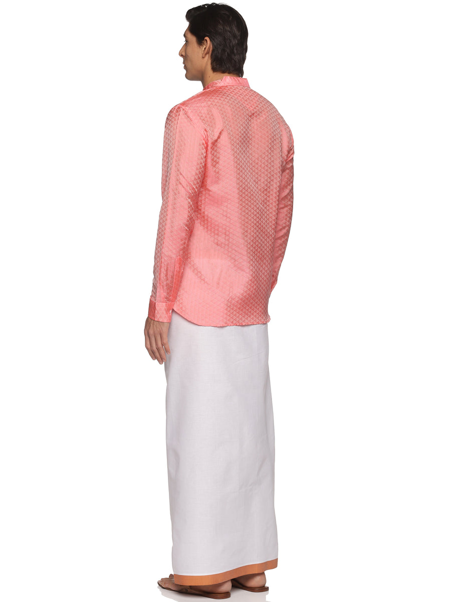 MENS ART SILK SHORT KURTA WITH POCKET DHOTI