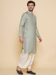 Sethukrishna Mens Solid Color Kurta and Dhotipant with Angavastram Set