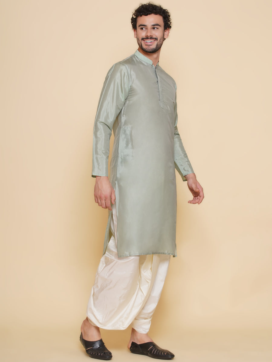 Sethukrishna Mens Solid Color Kurta and Dhotipant with Angavastram Set