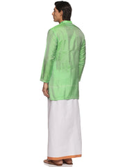 MENS ART SILK LONG KURTA WITH POCKET DHOTI