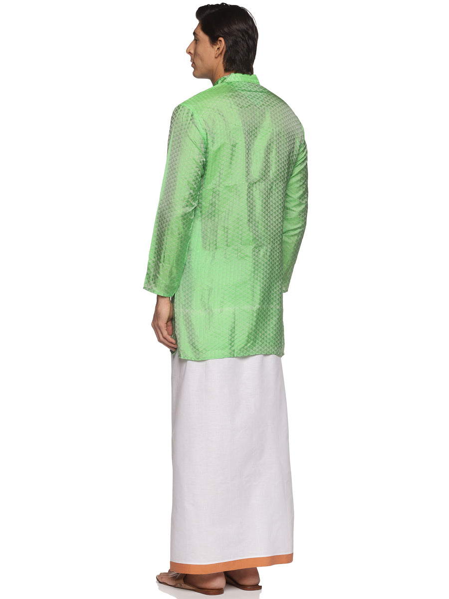 MENS ART SILK LONG KURTA WITH POCKET DHOTI