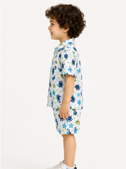 Boys White Printed Co-Ord Set