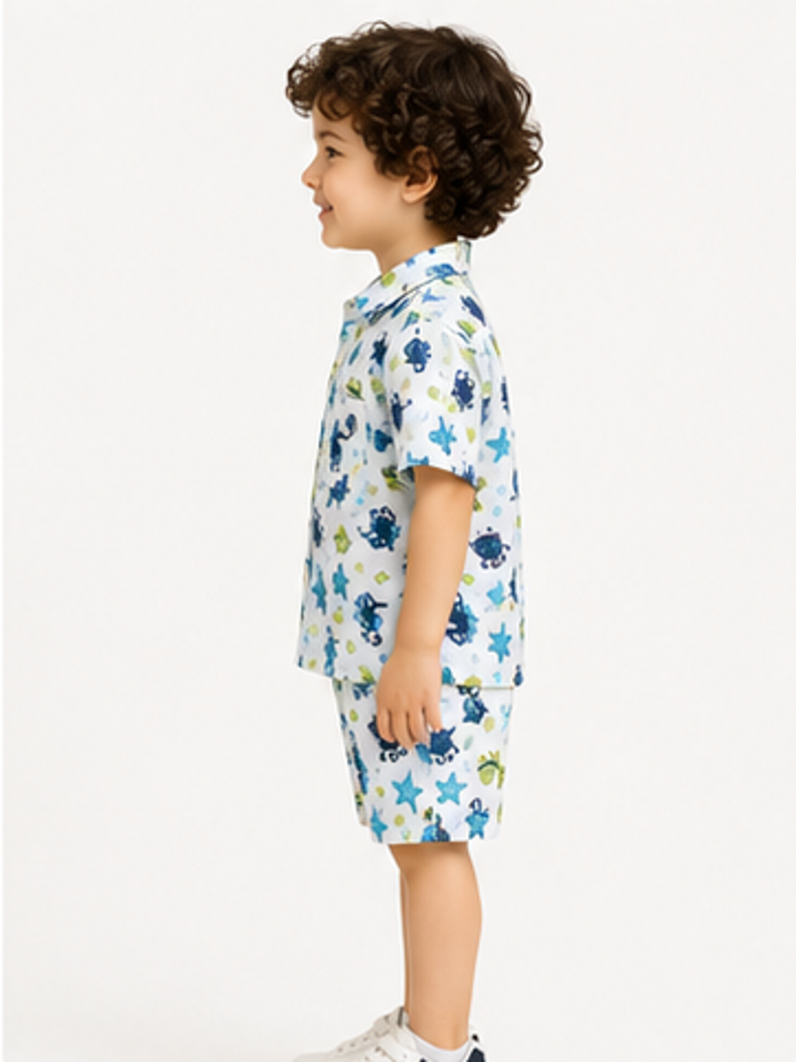 Boys White Printed Co-Ord Set
