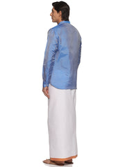 MENS ART SILK SHORT KURTA WITH POCKET DHOTI