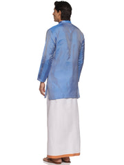 MENS ART SILK LONG KURTA WITH POCKET DHOTI
