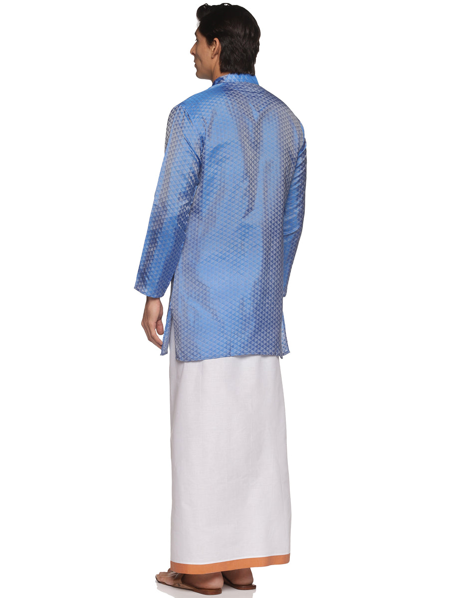 MENS ART SILK LONG KURTA WITH POCKET DHOTI
