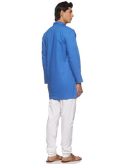 MENS SLUB COTTON BLUE LONG KURTA WITH PYJAMA