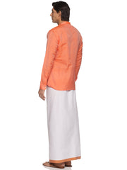 MENS ART SILK SHORT KURTA WITH POCKET DHOTI