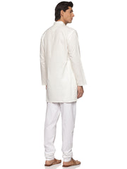 MENS SLUB COTTON CREAM LONG KURTA WITH PYJAMA