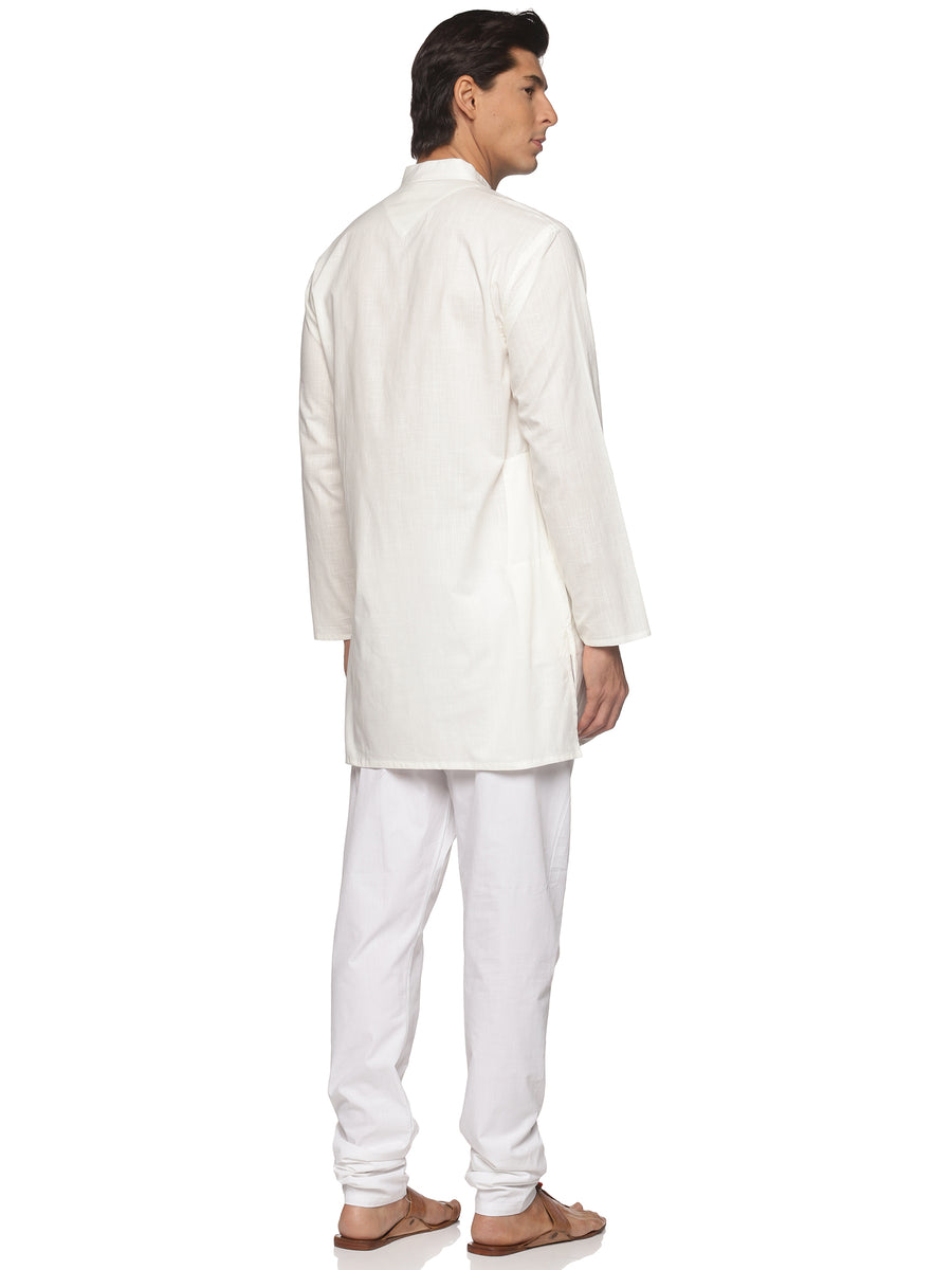 MENS SLUB COTTON CREAM LONG KURTA WITH PYJAMA