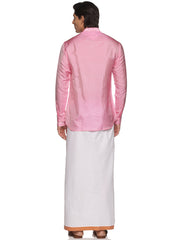 MENS ART SILK SHORT KURTA WITH POCKET DHOTI