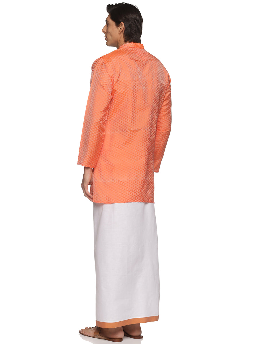 MENS ART SILK LONG KURTA WITH POCKET DHOTI