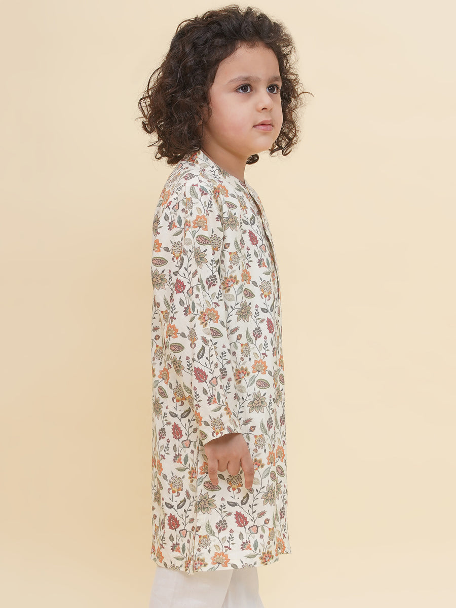 Boy's Floral Print Kurta