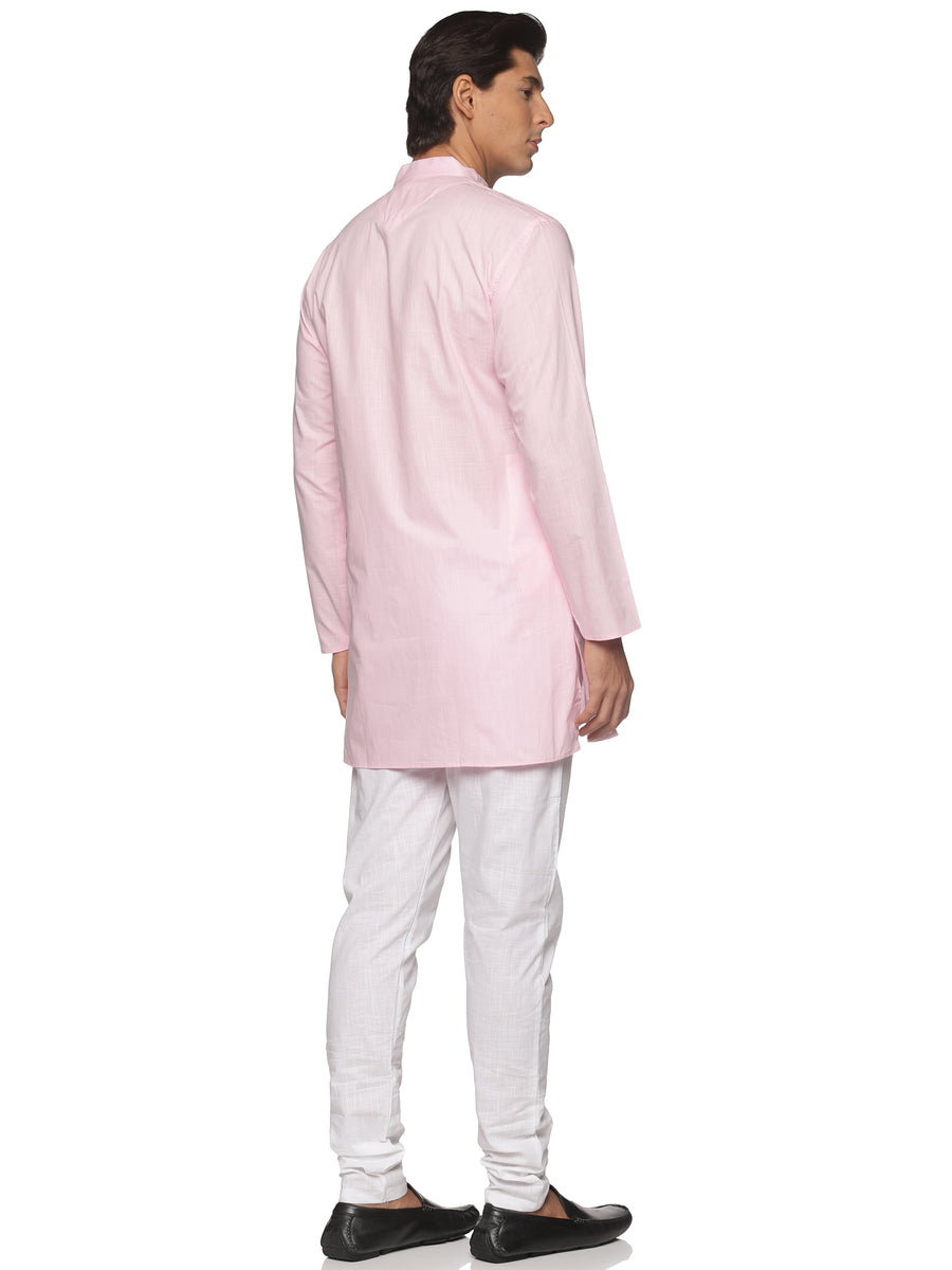 MENS SLUB COTTON BLUE LONG KURTA WITH PYJAMA