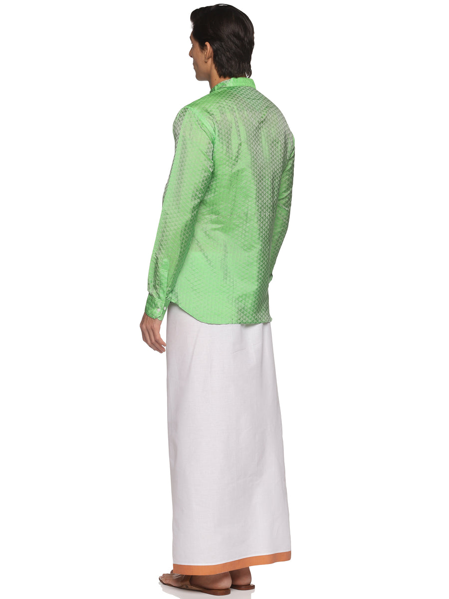MENS ART SILK SHORT KURTA WITH POCKET DHOTI