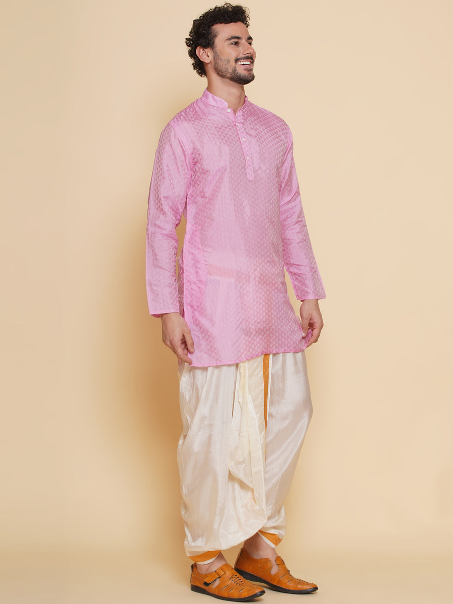 Sethukrishna Mens Self Design Kurta and Dhotipant with Angavastram Set