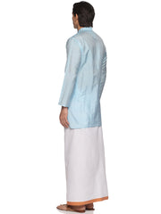 MENS ART SILK LONG KURTA WITH POCKET DHOTI