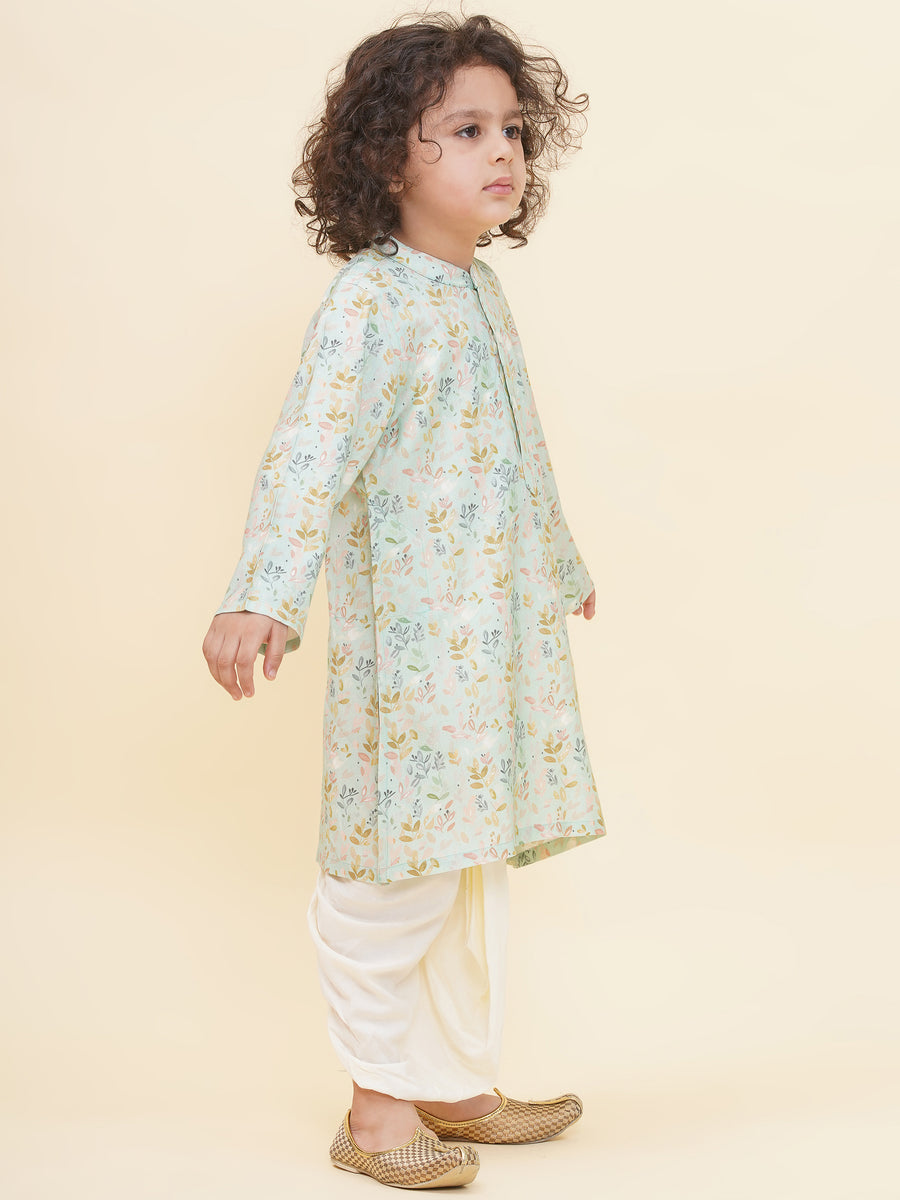 Boy's Floral Print Kurta DhotiPant Set