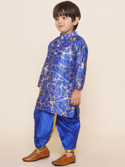 Boys Gold Marble Print Kurta and Gold Lace Dhotipant Set #color_blue